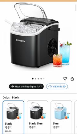 EUHOMY Countertop Ice Maker Machine with Handle, 26lbs in 24Hrs, 9 Ice Cubes Ready in 6 Mins, Auto-Cleaning Portable Ice Maker with Basket and Scoop, 