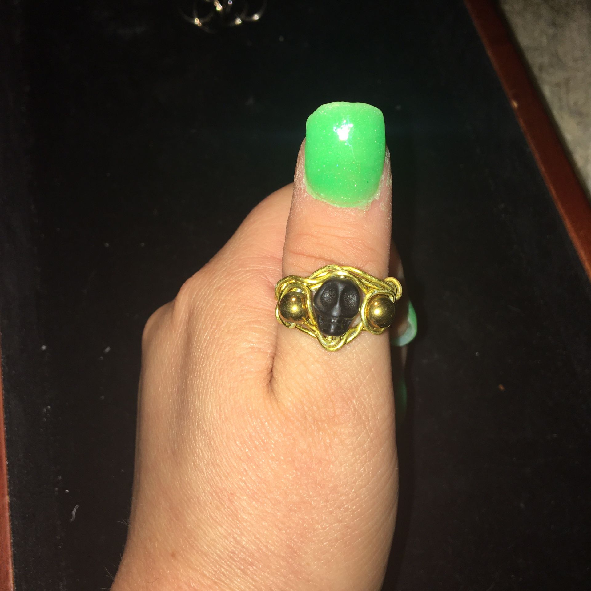 Gold & Black Obsidian Skull Ring | Genuine Natural Crystal Gemstone Jewelry