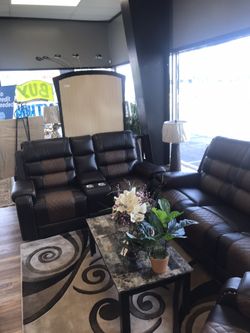 Reclining two tone couch and loveseat