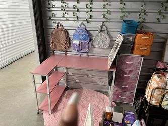 Kids Desk, 4 Tier Storage Drawer, And Carpet