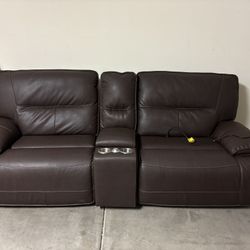 Leather Power Full Reclining Couch With Charging Station