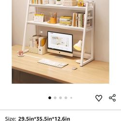 Desktop Bookshelf Computer Desk,Desk Hutch Dorm， 2-Tier Wood Hutch Bookcase Organizer, for Home Office Dorm Furniture Storage Shelves (White, 29.5in*3