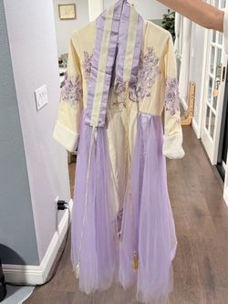 Lavender Winter Hanfu Costume Set with fur trim cloak