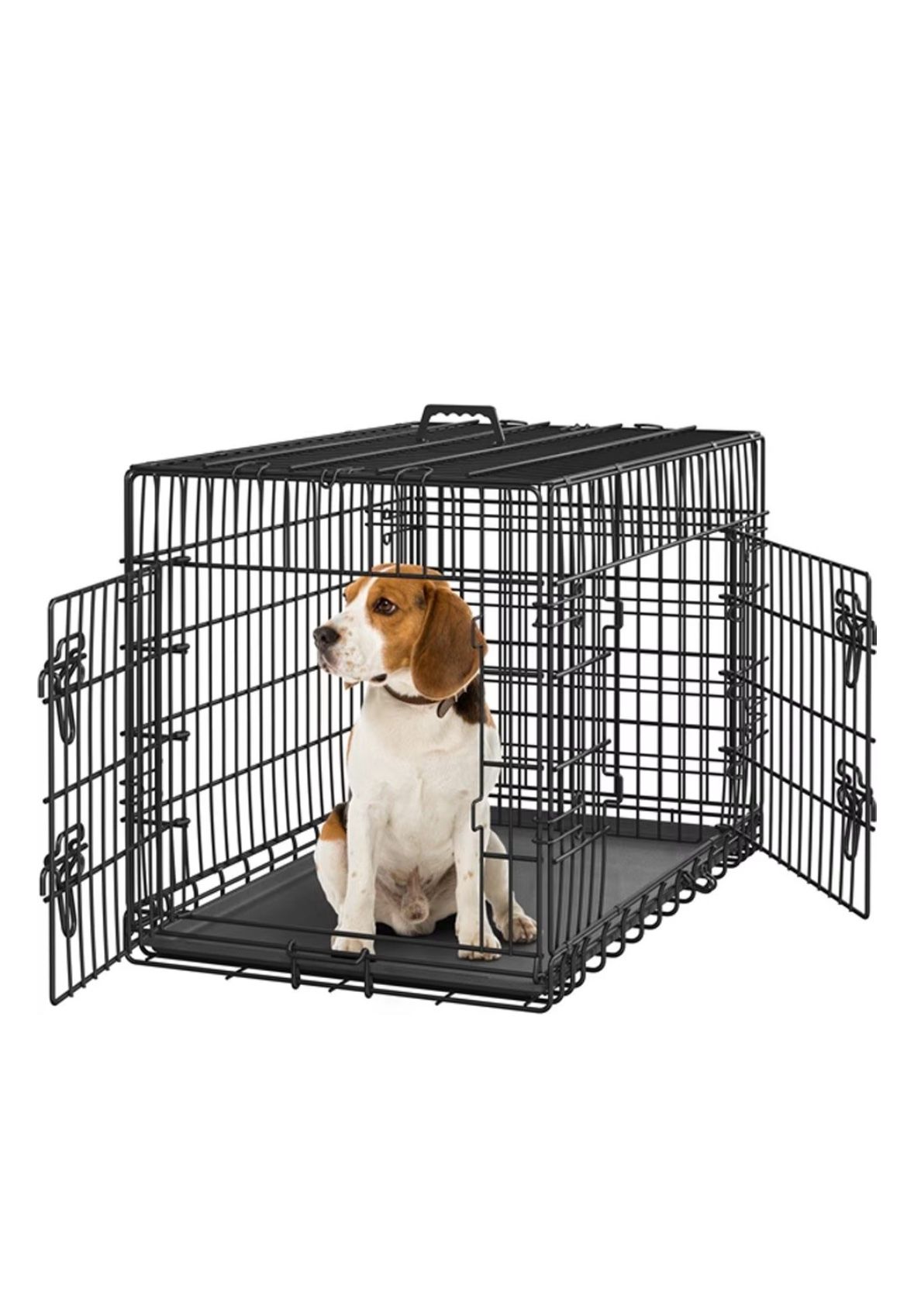 Double Door Collapsible Wire Dog Crate, Black 36-inch