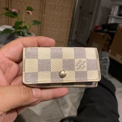 Authentic Vintage Louis Vuitton Cream & Blue Checkered Leather Key Holder