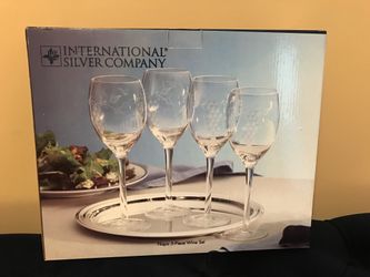 New In Box-Platter and Wine Glass Set