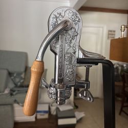 Vintage Rogar Estate Table Top Corkscrew Wine Bottle Opener Metal & Wood Stand 