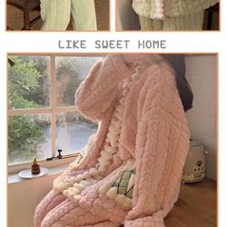 Women's pajamas set double-faced fleece pajamas cardigan with buttons autumn and winter full set pajamas