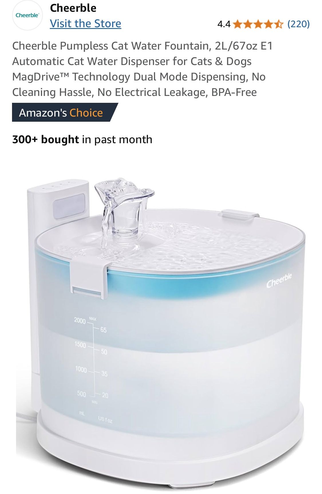 Cheerble New Pet Water Fountain ( Pumpless )