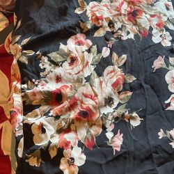Beautiful Black Floral Silky Short Sleeve Shirt. Size XL