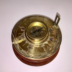 Franklin Mint Brass Theodolite Compass 1978 Issue With Wood Base 