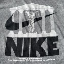 NIKE TEMPLE OF FITNESS GRAPHIC T SHIRT MENS XL GRAY BEAVERTON SWOOSH TEE LOGO