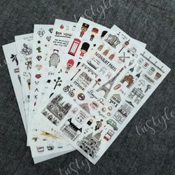 6 Sheets of Transparent Travel Themed Stickers 