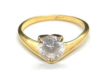 14k solid yellow gold zirconia solitaire engagement ring .