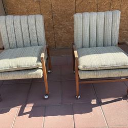 Pair Of Side Chairs With Wood Frame And Wheels