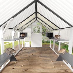 Extra Large Catio Outdoor Cat Enclosure, Walk-in Outdoor Pet House for Multiple Cats, Catio Cat Run Cage with Bridges, PVC Roof, Weatherproof Cover, 8