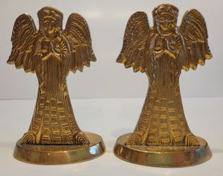 Brass Christmas Angel Candlesticks 