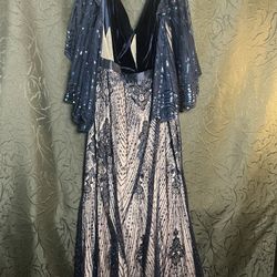 EPIC Navy Velvet & Sequin Lace Ballgown | Size 16 for $250