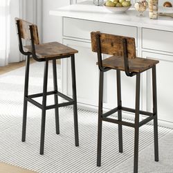 Set of 2 Bar Stools, Tall Bar Stool with Backrest and Footrest, Tall Bar Chairs, Industrial Style Counter Height Bar Stool for Dining Room, Kitchen, R