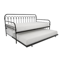 Novogratz Bright Pop Metal Daybed with Roll Out Trundle - Chic, Stylish, Space-Saving Design - Includes Sturdy Steel Slats (Black, Twin)