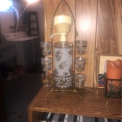Antique Whiskey Holder With 6 Shot Glasses