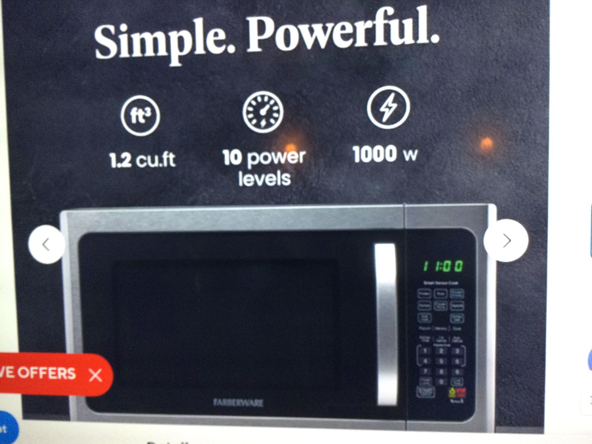 FARBERWARE PROFESSIONAL 1.2 CU FT. COUNTERTOP MICROWARE, STAINLESS STEEL / BLACK FM11SS 1000 WATT NO BOX