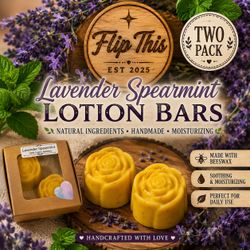 Lavender Spearmint Lotion Bars 2 Pack Handmade Beeswax Rose Shape
Lavender Spearmint handmade lotion bars made with beeswax, grapeseed oil, coconut oi