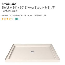 SlimLine 34" x 60" Shower Base with 3-1/4" Center Drain Model: DLT-1134600-22 | Item: bci(contact info removed)