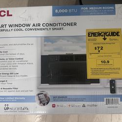 TCL 8,000 BTU Smart Window Air Conditioner, Fan & Dehumidifier, 350 Sq. Ft., , Works with Alexa/Google Assistant, Black