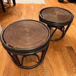 Vintage Retro Bamboo Bentwood Thonet Rattan Round Ottoman/Foot Stool/Table