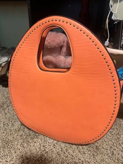 ORANGE CLUCTH/SHOULDERBAG  WITH LEOPARD INTEREIOR