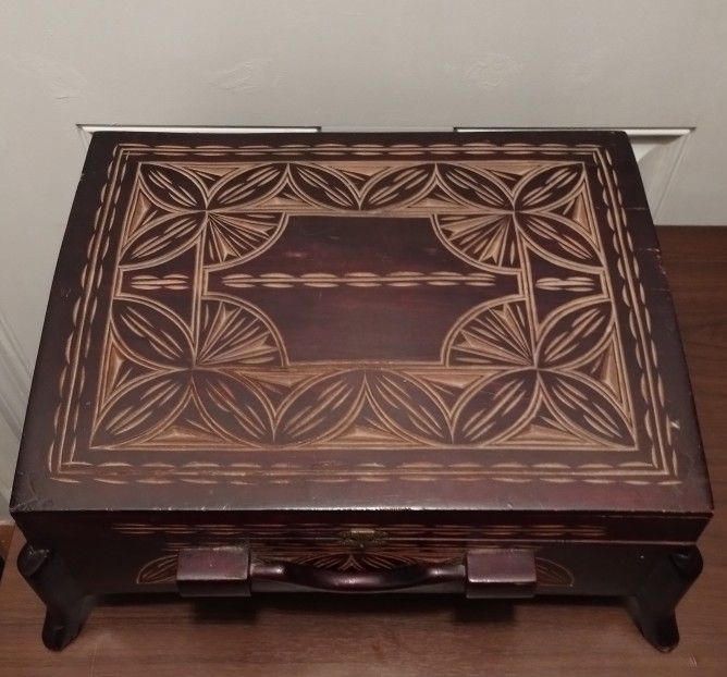 Antique Wooden Art Style Jewelry Case