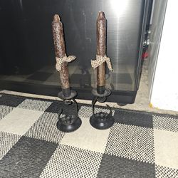 Free Primitive Country Wrought Iron Candle Sticks 