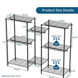 8-Tier Heavy Duty Metal Storage Rack, Freestanding Adjustable Wire Shelving with 5-Clothes Rails, Black