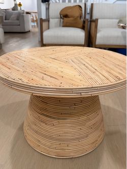 Coffee table / Bohemian Natural Rattan and Mahogany Wood