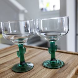 2 Libbey Cactus Margarita Glasses