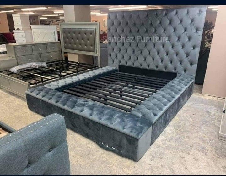 King Size Velvet Bed Frame With Storage