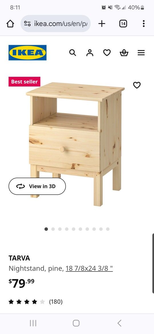 TARVA Nightstand, Pine, 18 7/8x24 3/8 "
