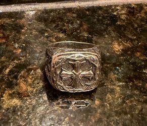 SCOTT KAY UNKAGED THORNED CROSS LARGE STERLING SILVER RING .925