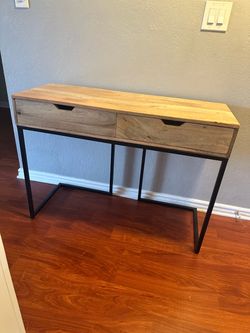 Wood and Metal Console Table with Two Drawers