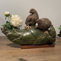 Vintage Quail Birds on Bamboo Sculpture Decor Antiquary | Old China Wucai Mandarin Fly Bird Birds
