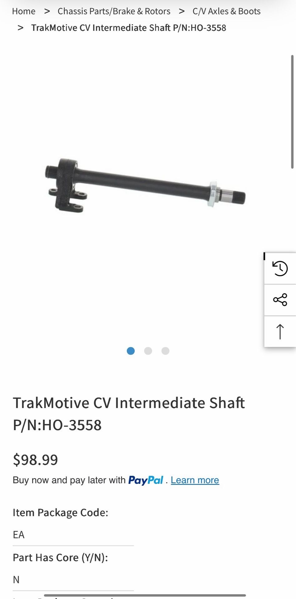 TrakMotive CV Intermediate Shaft P/N:HO-3558