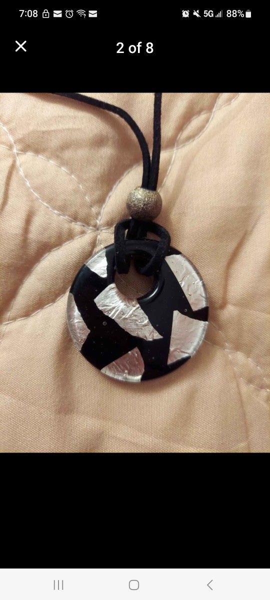 Vintage Glass Disc Pendant Necklace