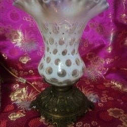Antique Fenton French Opalescent Coin Dot Charleton Lamp