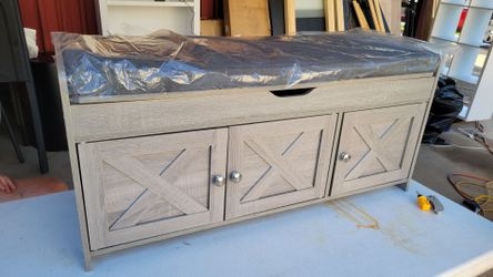 Farmhouse Storage Bench with Cushion
