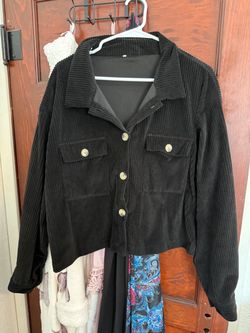 Black Corduroy Button-Up Jacket