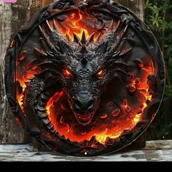 🔥 Inferno Dragon Round Aluminum Wall Sign