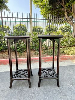 Vintage Bamboo Pedestal Plant Stands / Side Tables – Pair