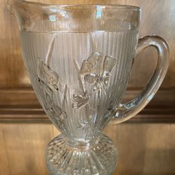 Vintage Jeannette Glass Iris Pitcher 9” Tall