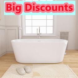 67” Freestangding Bathtub,Bath Tub, White Soaking Tub – Oval Acrylic Bathtubs cUPC Certified